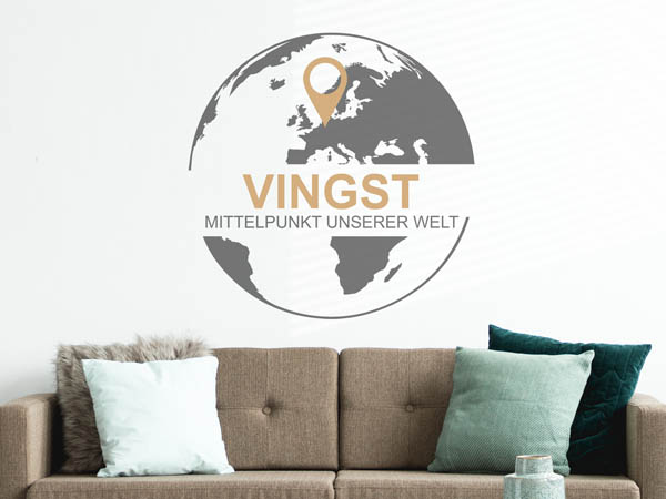 Wandtattoo Vingst - Mittelpunkt unserer Welt mit Pin im Globus
