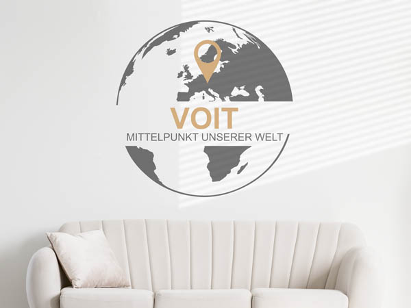 Wandtattoo Voit - Mittelpunkt unserer Welt mit Pin im Globus