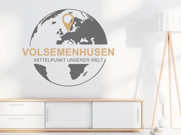 Wandtattoo Volsemenhusen - Mittelpunkt unserer Welt mit Pin im Globus
