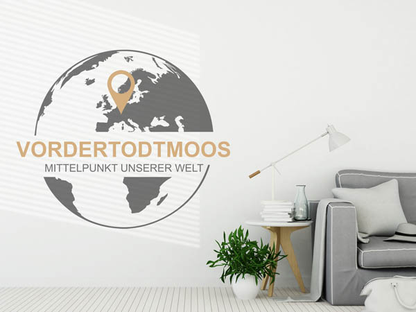 Wandtattoo Vordertodtmoos - Mittelpunkt unserer Welt mit Pin im Globus