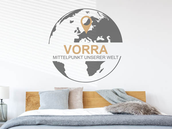 Wandtattoo Vorra - Mittelpunkt unserer Welt mit Pin im Globus
