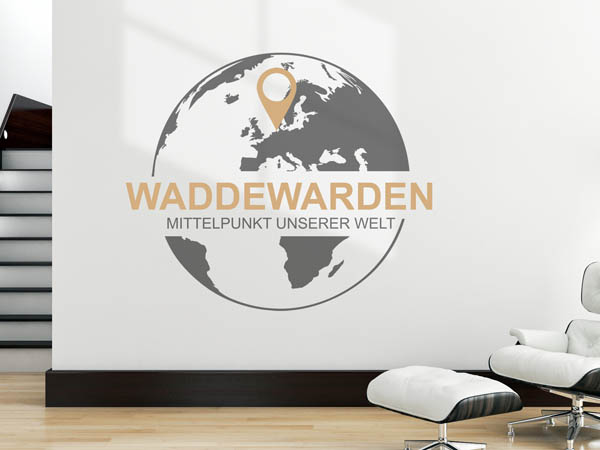 Wandtattoo Waddewarden - Mittelpunkt unserer Welt mit Pin im Globus