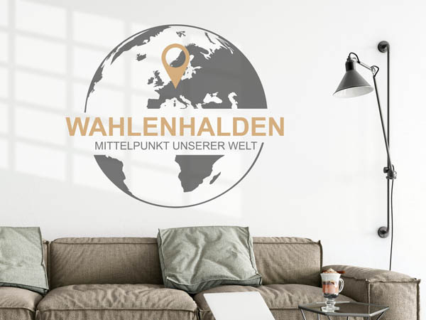Wandtattoo Wahlenhalden - Mittelpunkt unserer Welt mit Pin im Globus