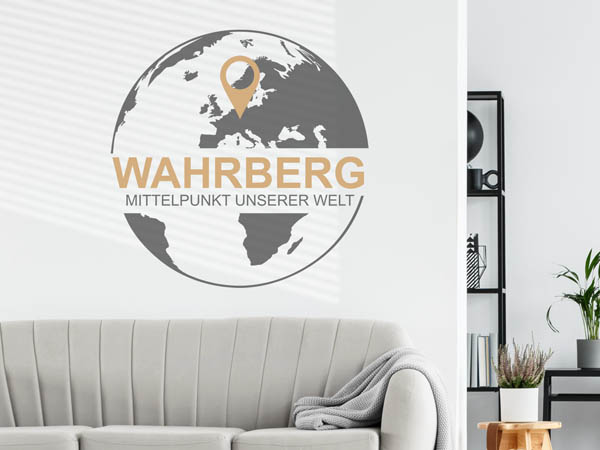 Wandtattoo Wahrberg - Mittelpunkt unserer Welt mit Pin im Globus
