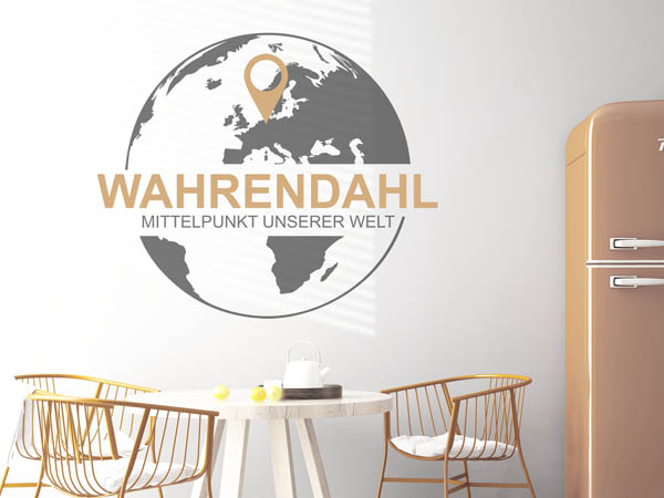 Wandtattoo Wahrendahl - Mittelpunkt unserer Welt mit Pin im Globus