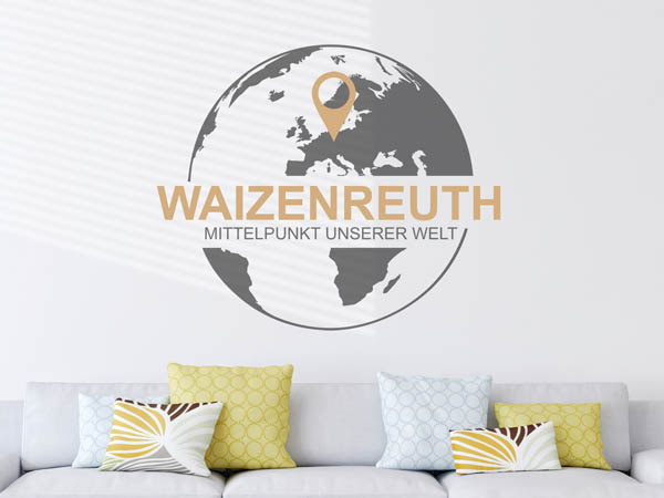 Wandtattoo Waizenreuth - Mittelpunkt unserer Welt mit Pin im Globus