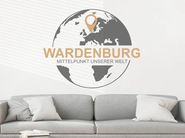 Wandtattoo Wardenburg - Mittelpunkt unserer Welt mit Pin im Globus