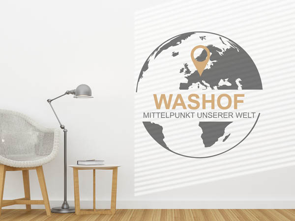 Wandtattoo Washof - Mittelpunkt unserer Welt mit Pin im Globus
