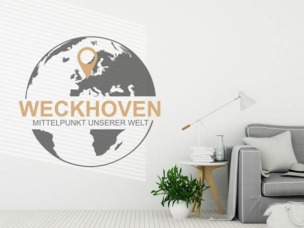 Wandtattoo Weckhoven - Mittelpunkt unserer Welt mit Pin im Globus