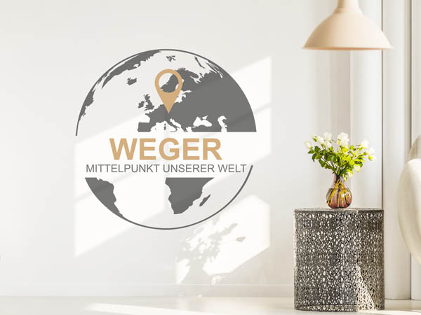 Wandtattoo Weger - Mittelpunkt unserer Welt mit Pin im Globus