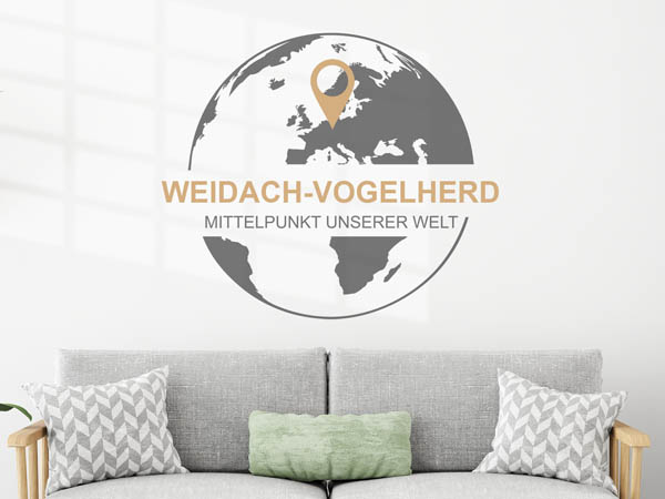 Wandtattoo Weidach-Vogelherd - Mittelpunkt unserer Welt mit Pin im Globus