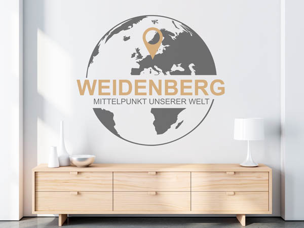 Wandtattoo Weidenberg - Mittelpunkt unserer Welt mit Pin im Globus