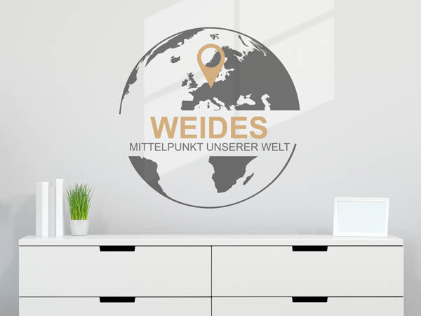 Wandtattoo Weides - Mittelpunkt unserer Welt mit Pin im Globus