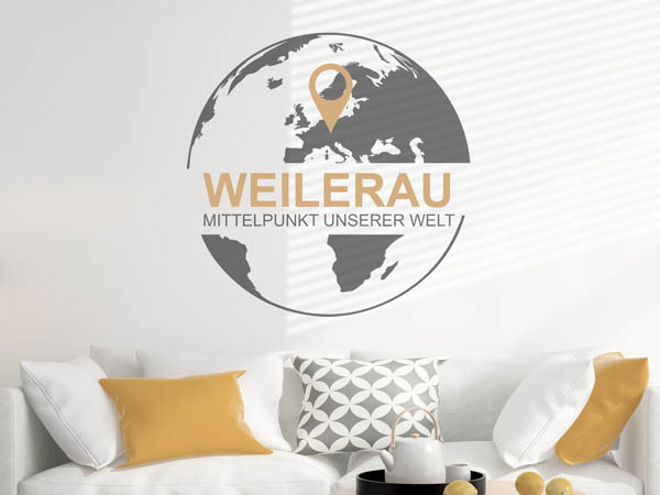 Wandtattoo Weilerau - Mittelpunkt unserer Welt mit Pin im Globus
