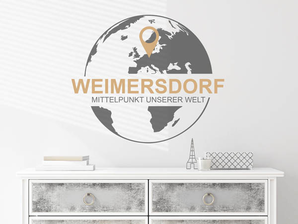 Wandtattoo Weimersdorf - Mittelpunkt unserer Welt mit Pin im Globus