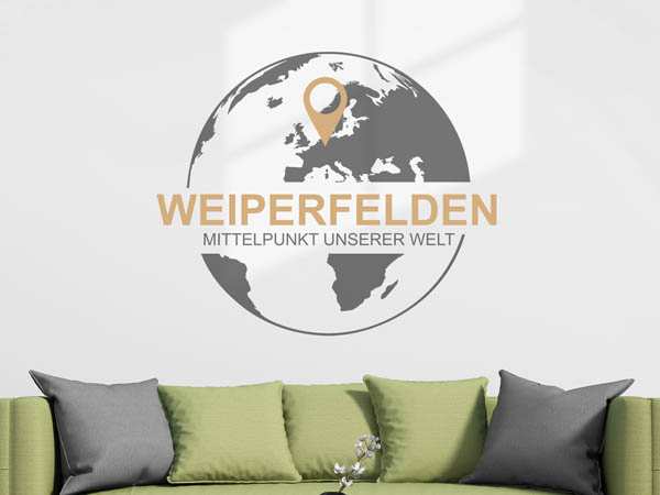 Wandtattoo Weiperfelden - Mittelpunkt unserer Welt mit Pin im Globus