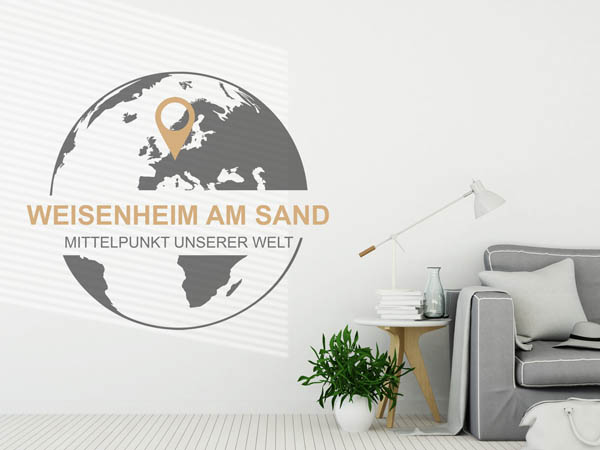 Wandtattoo Weisenheim am Sand - Mittelpunkt unserer Welt mit Pin im Globus