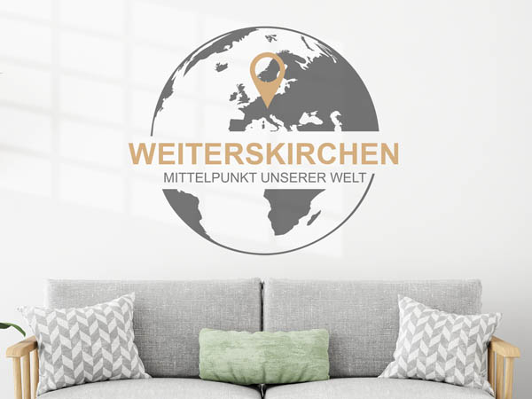 Wandtattoo Weiterskirchen - Mittelpunkt unserer Welt mit Pin im Globus