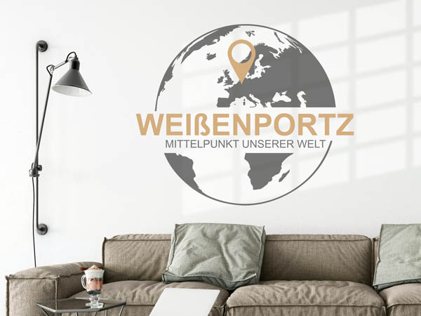 Wandtattoo Weißenportz - Mittelpunkt unserer Welt mit Pin im Globus