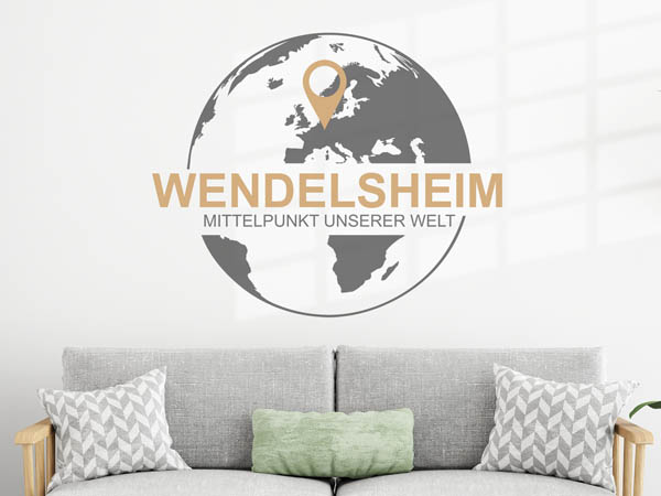 Wandtattoo Wendelsheim - Mittelpunkt unserer Welt mit Pin im Globus
