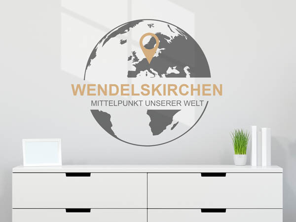 Wandtattoo Wendelskirchen - Mittelpunkt unserer Welt mit Pin im Globus