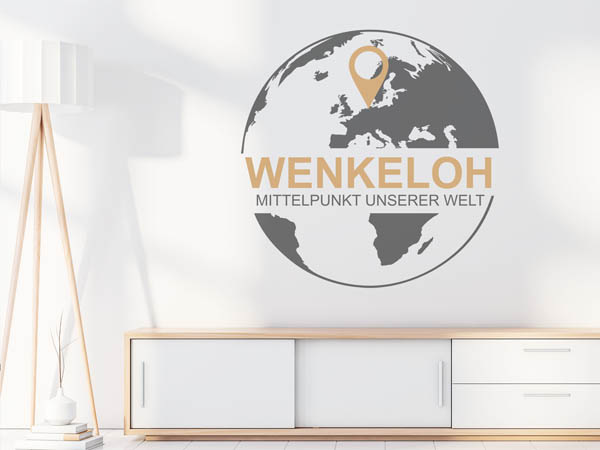 Wandtattoo Wenkeloh - Mittelpunkt unserer Welt mit Pin im Globus