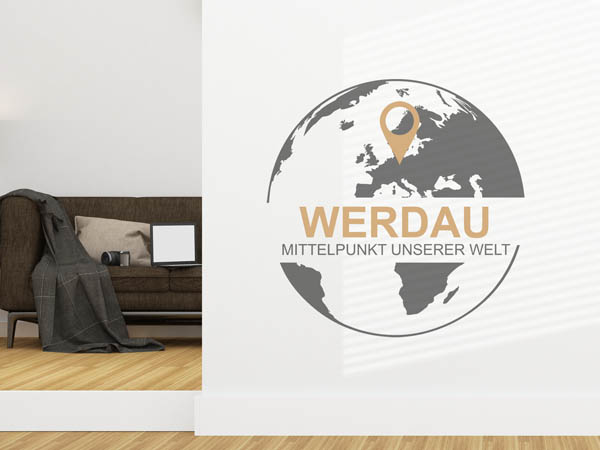 Wandtattoo Werdau - Mittelpunkt unserer Welt mit Pin im Globus
