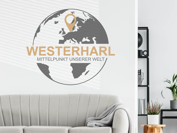 Wandtattoo Westerharl - Mittelpunkt unserer Welt mit Pin im Globus