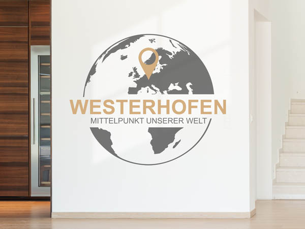 Wandtattoo Westerhofen - Mittelpunkt unserer Welt mit Pin im Globus