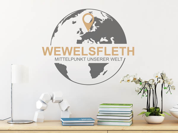 Wandtattoo Wewelsfleth - Mittelpunkt unserer Welt mit Pin im Globus