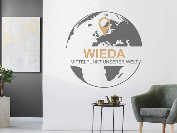 Wandtattoo Wieda - Mittelpunkt unserer Welt mit Pin im Globus