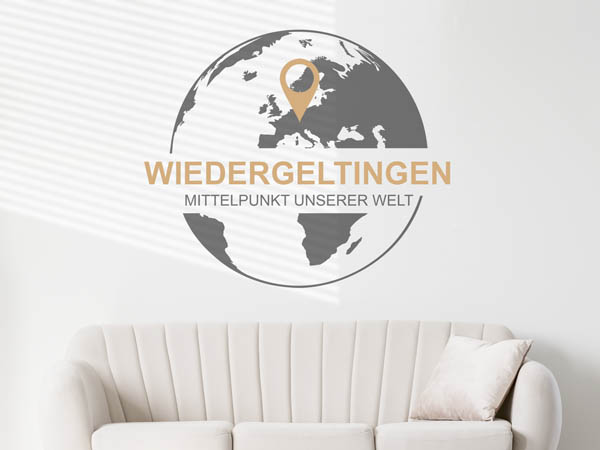 Wandtattoo Wiedergeltingen - Mittelpunkt unserer Welt mit Pin im Globus
