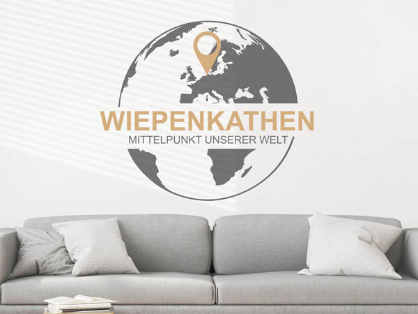 Wandtattoo Wiepenkathen - Mittelpunkt unserer Welt mit Pin im Globus