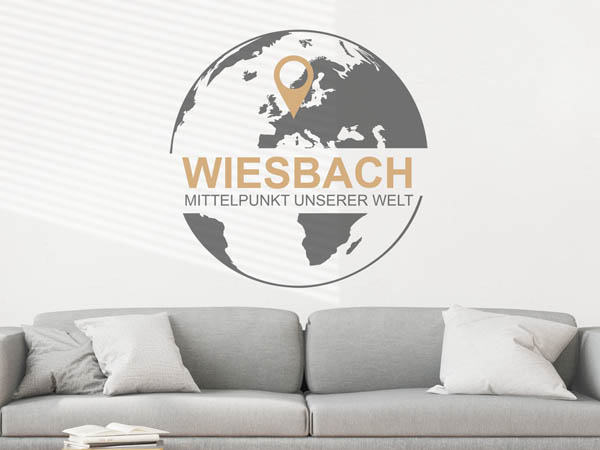 Wandtattoo Wiesbach - Mittelpunkt unserer Welt mit Pin im Globus