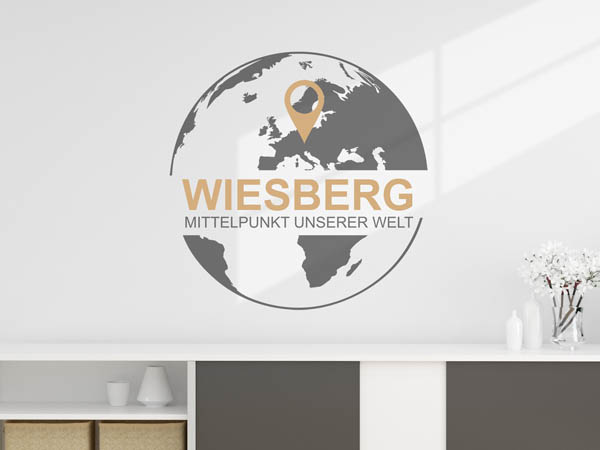 Wandtattoo Wiesberg - Mittelpunkt unserer Welt mit Pin im Globus