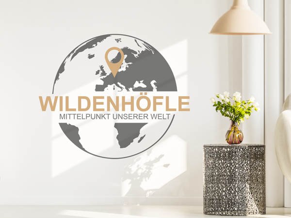 Wandtattoo Wildenhöfle - Mittelpunkt unserer Welt mit Pin im Globus