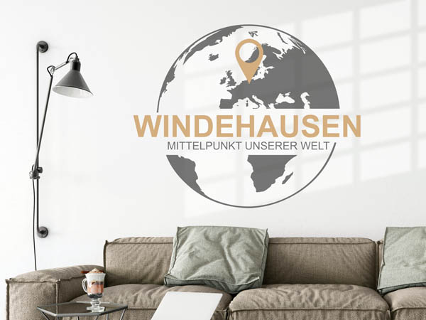 Wandtattoo Windehausen - Mittelpunkt unserer Welt mit Pin im Globus
