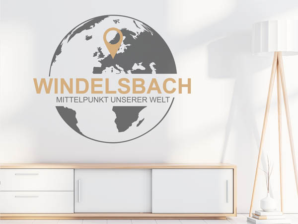 Wandtattoo Windelsbach - Mittelpunkt unserer Welt mit Pin im Globus