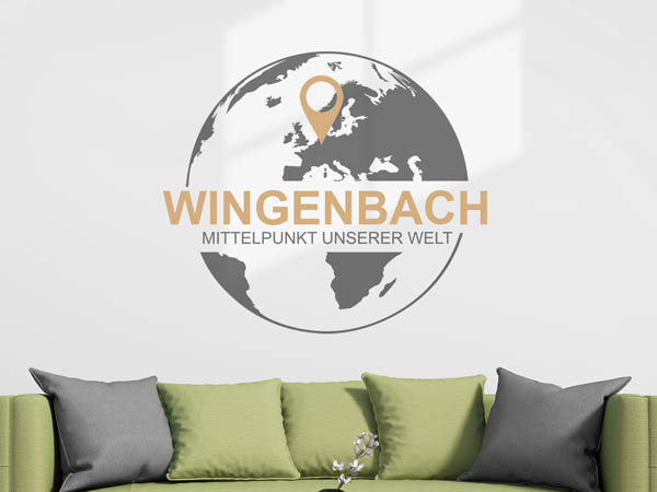 Wandtattoo Wingenbach - Mittelpunkt unserer Welt mit Pin im Globus