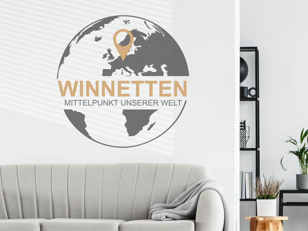 Wandtattoo Winnetten - Mittelpunkt unserer Welt mit Pin im Globus