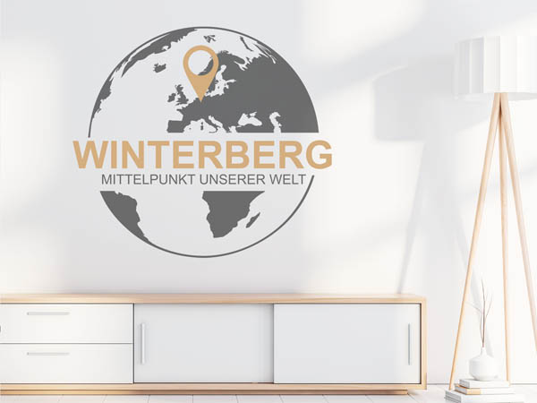 Wandtattoo Winterberg - Mittelpunkt unserer Welt mit Pin im Globus