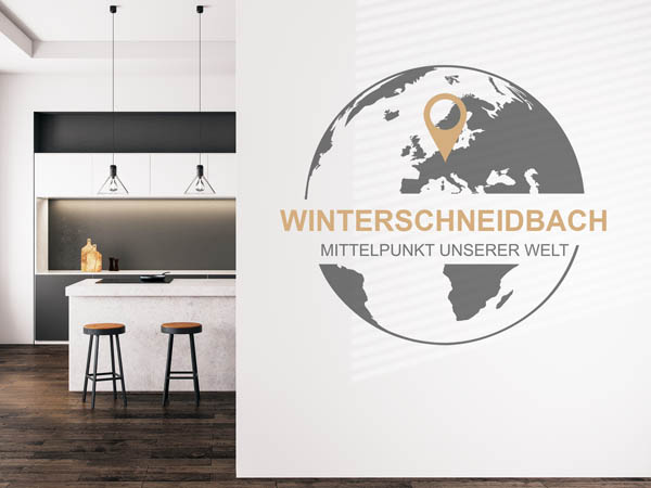 Wandtattoo Winterschneidbach - Mittelpunkt unserer Welt mit Pin im Globus