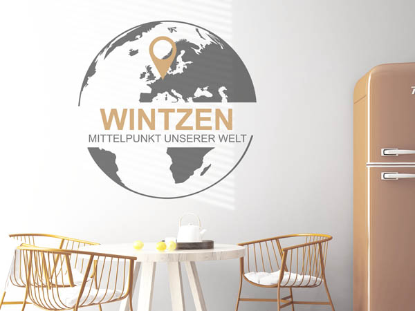 Wandtattoo Wintzen - Mittelpunkt unserer Welt mit Pin im Globus
