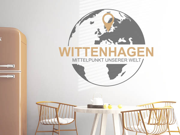 Wandtattoo Wittenhagen - Mittelpunkt unserer Welt mit Pin im Globus
