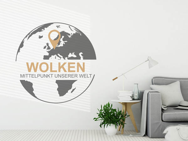 Wandtattoo Wolken - Mittelpunkt unserer Welt mit Pin im Globus