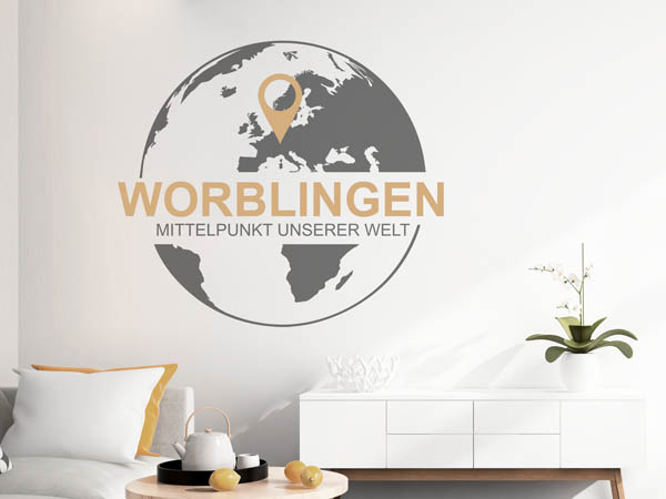 Wandtattoo Worblingen - Mittelpunkt unserer Welt mit Pin im Globus