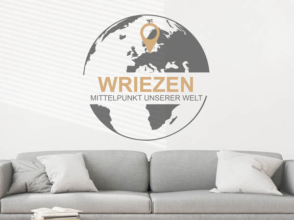Wandtattoo Wriezen - Mittelpunkt unserer Welt mit Pin im Globus