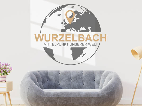 Wandtattoo Wurzelbach - Mittelpunkt unserer Welt mit Pin im Globus
