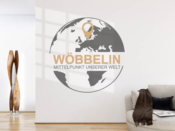 Wandtattoo Wöbbelin - Mittelpunkt unserer Welt mit Pin im Globus