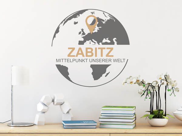 Wandtattoo Zabitz - Mittelpunkt unserer Welt mit Pin im Globus